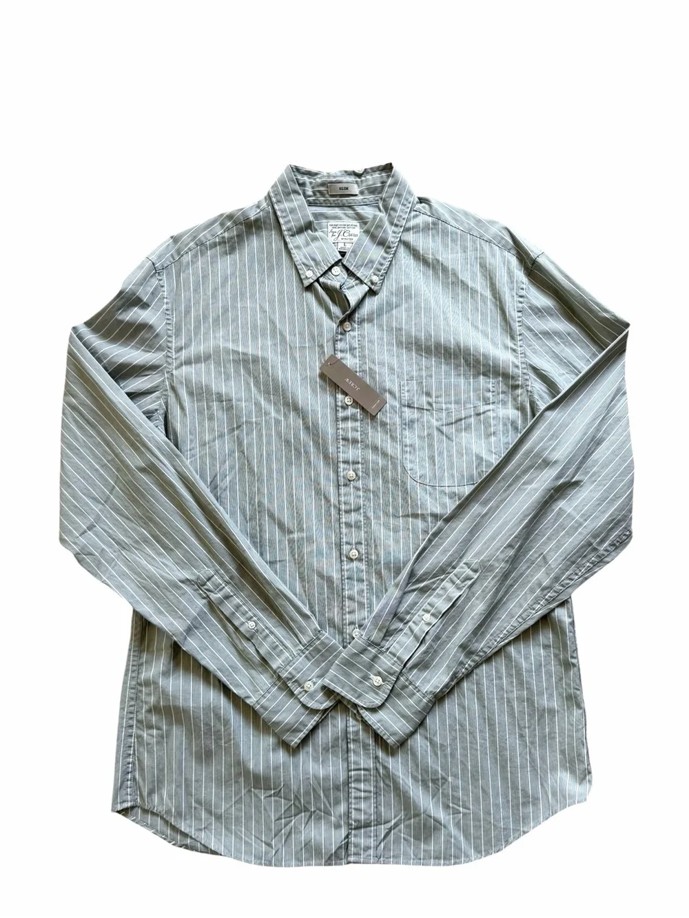 J. Crew Men’s Slim Fit Striped Button Down Shirt Large Green White Stretch NWT